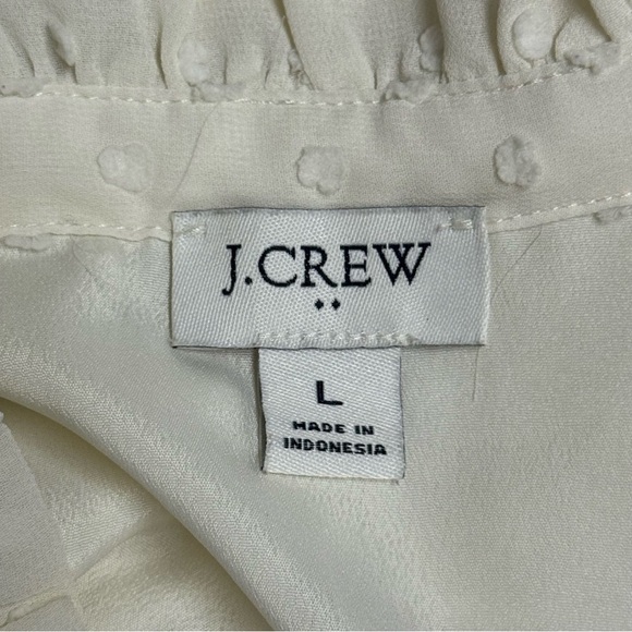 J. Crew Clip Dot V-neck Ruffle Top Blouse Ivory White Large - Picture 4 of 6